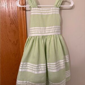 Green white stripe Bonnie Jean girls dress, lined with crinoline size 8
